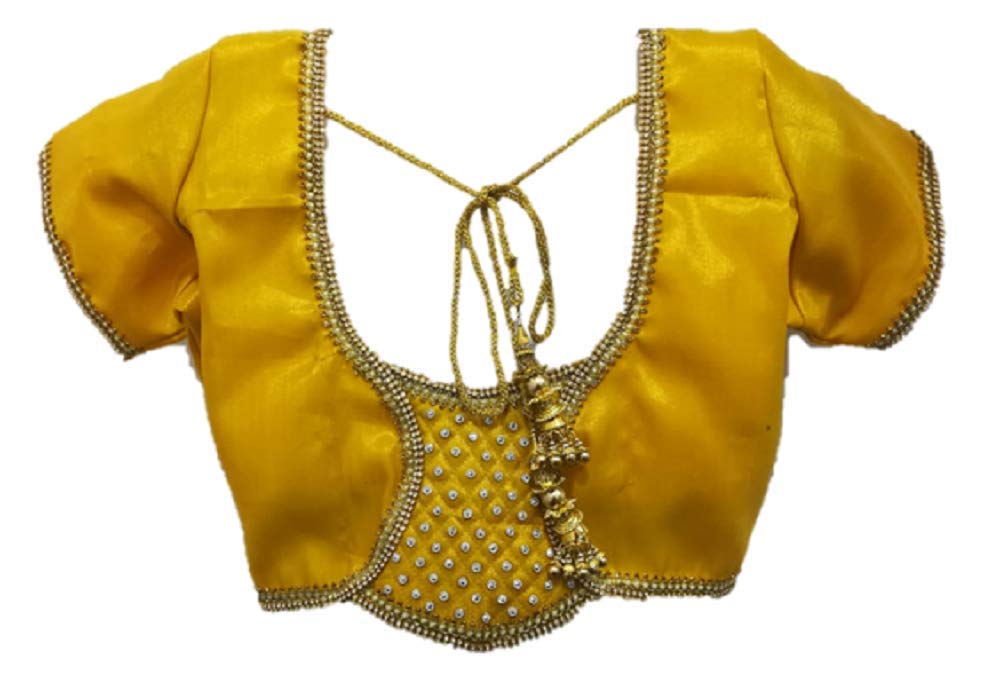 Noories Corner Women's Tissue Readymade Blouse, Shining Gold, Yellow, Black, Orange, Purple, Meroon, Pink, Green, Sizes: 32-46