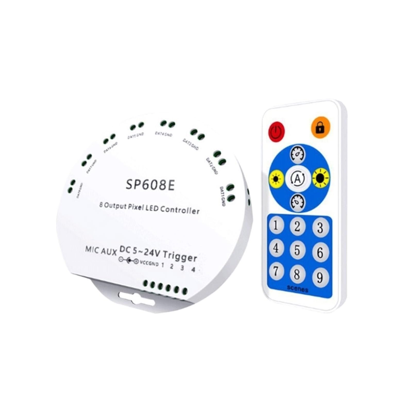 Controlador de música sinfónica SP608E, tira de luces LED, regulador de intensidad de salida de señal independiente de 8 canales, regulador LED