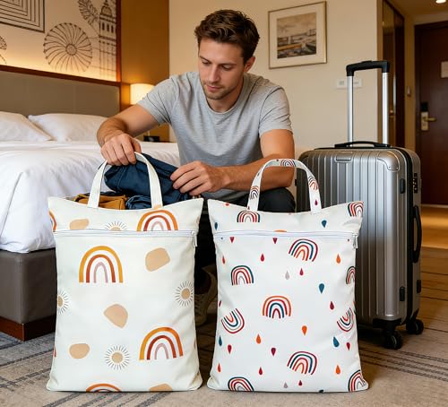 Wäschesack, 2 Pack Wasserdichte Reise Wäschebeutel, Schmutzwäschebeutel, 58 x 46cm Nassbeutel, Laundry bag, Wäsche Aufbewahrungstasche für Reisen, Schwimmen und Bewegung