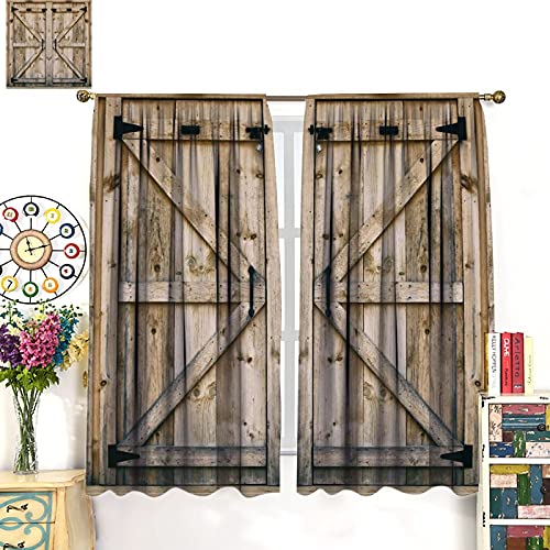 Gy Rustic Curtains Traditional Wooden Timber Door With Vertical And Planks Farmhouse Antique Photograph Living Room Bedroom Window Drapes 85X85Inch(214X214Cm) #TOP1