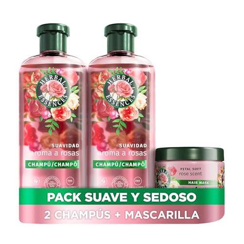 Herbal Essences Champú Aroma A Rosas 2x350ml + Mascarilla 500ml. Ayuda A Suavizar E Hidratar El Pelo Seco. Con Esencia De Rosas. De Origen Natural*