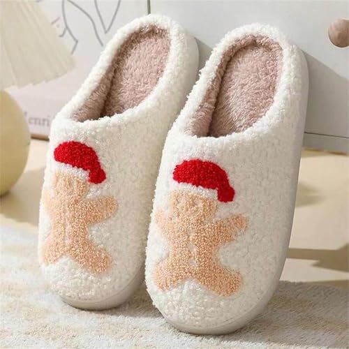 Christmas Slippers for Women, Cute House Shoes with Reindeer, Santa Claus, Gingerbread Man, Xmas Tree, Adult Fluffy Winter Home Slides for Couples, Kawaii Fuzzy Cozy3