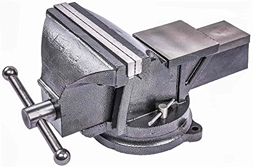 JEGS Bench Vise | 8 Inch Replaceable Jaws | Gray Iron Body With Chrome Handles | 360 Degree Lockable Swivel Base | Anvil Body | Built-In Pipe Jaws
