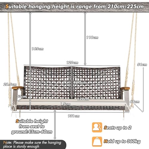Gemütliche Gartenschaukel Aus Massivholz - Für 2-3 Personen Mit Verstellbaren Ketten