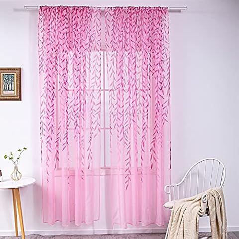Malcm Willow Tulle Tulle Door Curtain Drapes Curtains Tulle Scarf Valance 2 Pieces(Pink) Cover