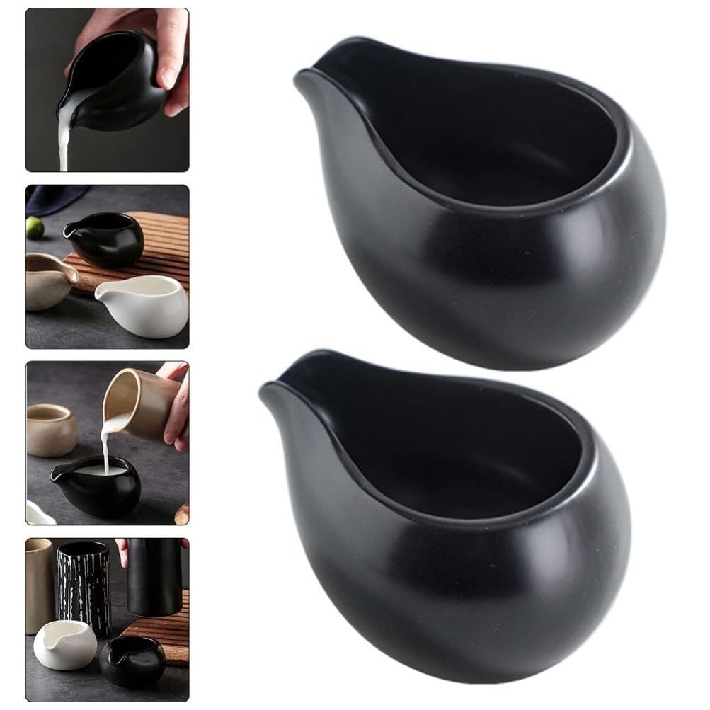 Salsiera per salsa per condimenti per insalata, salsa a bocca affilata, tazza per latte, latte, caffè, serbatoio per latte in ceramica, per cucina e ristorante (bianco)