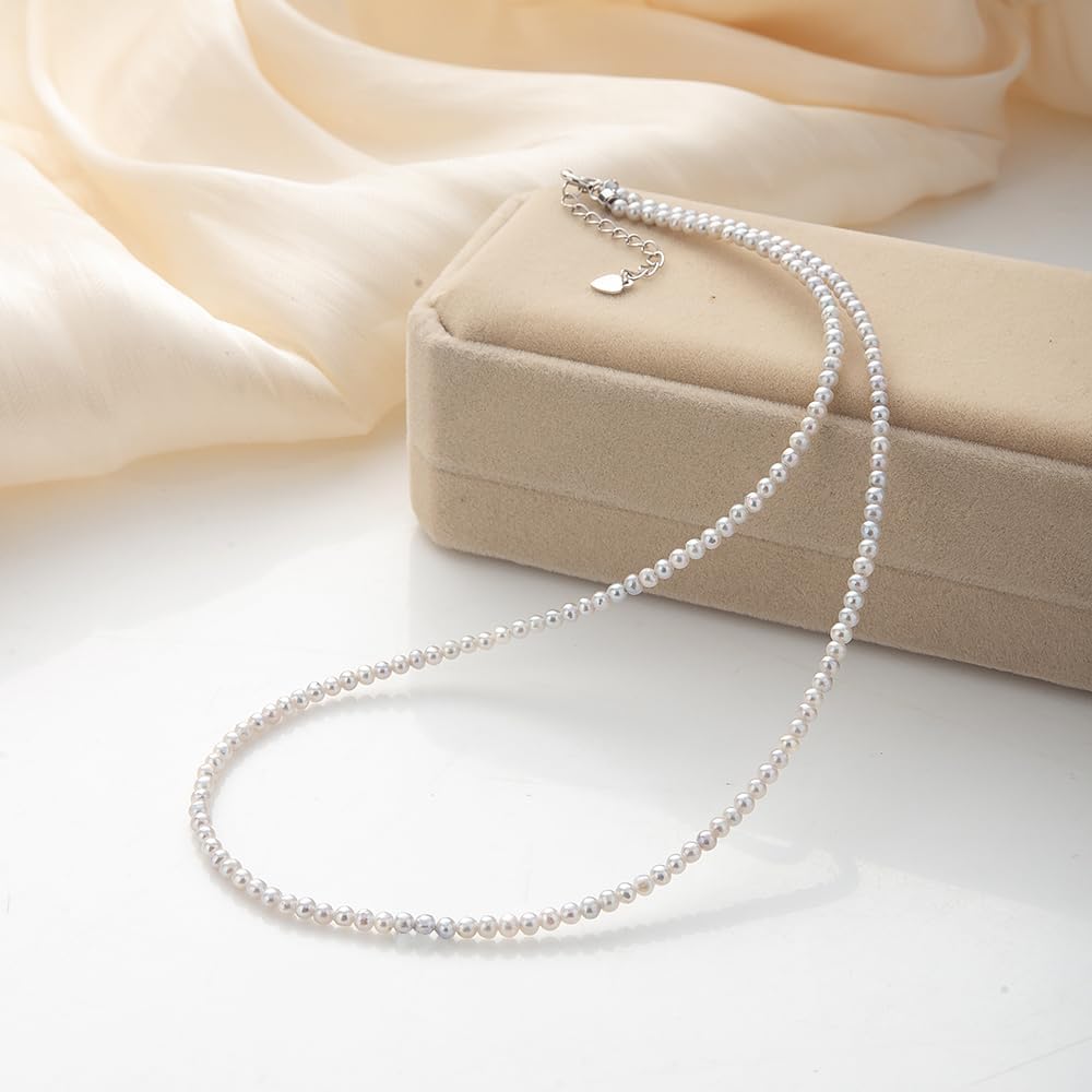 MilkyWay Freshwater Cultured Pearl Necklace for Women,Handmade Natural Round Pearl Necklace Choker for Women Bridesmaid Bridal Wedding Jewelry Gifts With Gift Box - Image 4
