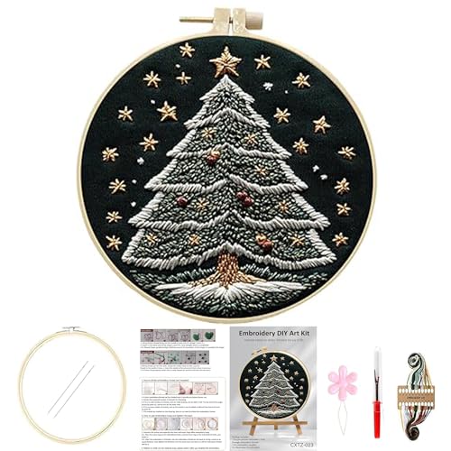 Image of Huacan Embroidery Kit for Beginners Adults, Easy Needlepoint Kits for Adults with Stamped Embroidery Patterns. (Christmas Tree)