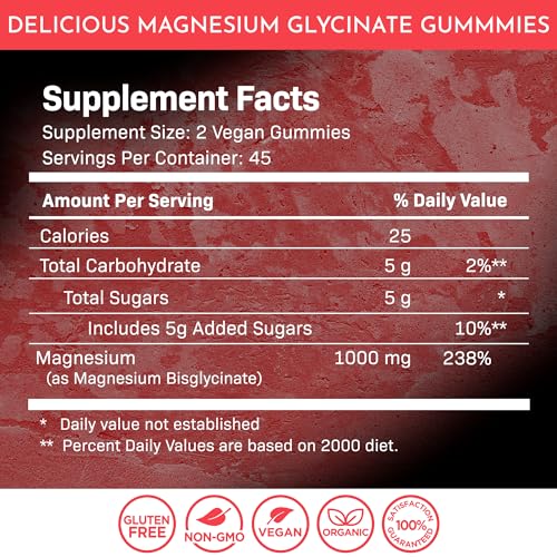 Magnesium Glycinate Gummies - 1000 mg - Magnesium Supplement to Support Relaxation, Stress Relief, Heart Health - Chewable Magnesium Gummies for Adults - Strawberry Flavor - Image 3