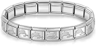 M&S - Pulsera de iniciación de acero inoxidable de 9 mm, color oro y plata rosa, compatible con pulsera de nominación, 0, Metal, No es una piedra preciosa