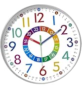 KIPIDA Kinder Wanduhr Leise Ohne Ticken 30CM Uhr Kinderzimmer Digital Batteriebetrieben Lernuhr M...