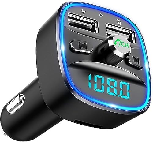 Bluetooth FM Transmitter Car Adapter with Dual USB Fast Charger, Wireless Hands-Free Car Kit, 12V Cigarette Lighter Splitter, CarPlay Bluetooth Adapter, Campervan Accessories & Car Essentials