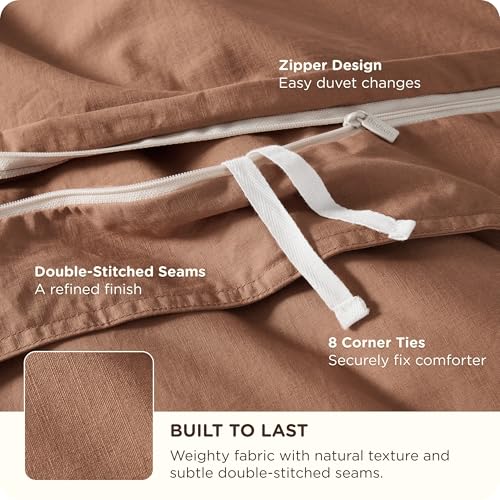 Image of Bedsure Cotton Duvet Cover Full - Luxury Slub Weave 100% Cotton Duvet Cover Set, PureWoven Bedding Set with a Linen Like Textured, Easy Change, Mocha Mousse, 80 inch x 90 inch