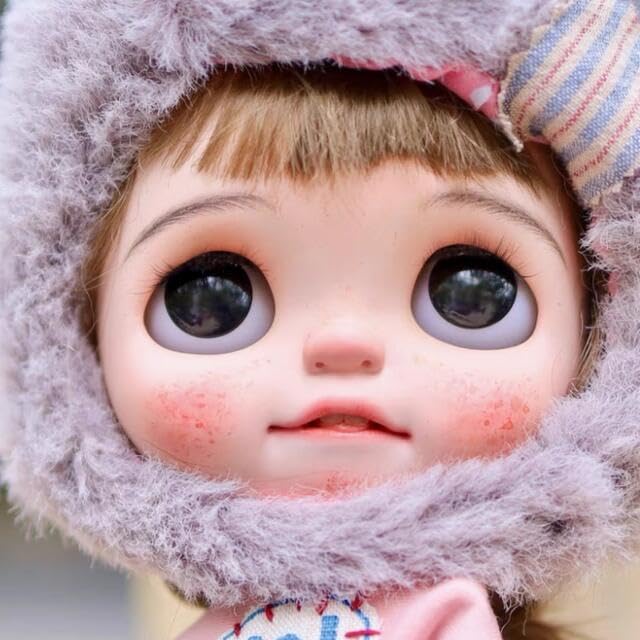 手塗りの顔メイク 海外作家様カスタムブライス カスタムドール フェイスパーツ : 手塗りの顔メイク 海外作家様カスタムブライス カスタム