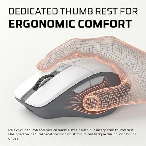 Image of Amkette Hush Pro Epic M Rechargeable Wireless Mouse /Bluetooth Mouse | 3 Device Connectivity (2xBT&2.4G) with Top Mounted Device Switch Button, Silent Switches, Ergonomic Design, Upto 3200 DPI (White)