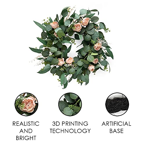 Heron Home Décor Artificial Spring Eucalyptus Wreath For Front Door Indoor Outdoor Polyester Fabric Leaves Mixed Peonies Green Home Decor, Wedding, Holiday And Events Décor 22 Inch (Pink Peonies) #TOP3