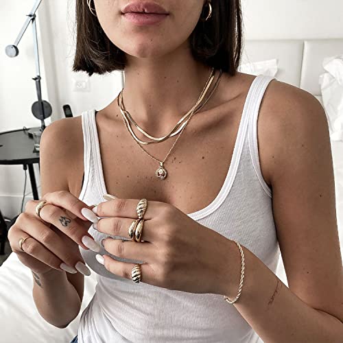 DEARMAY 14K Gold Necklaces for Women, Dainty Gold Herringbone Choker Necklace for Women Thin Layered Chunky Snake Chain Necklaces Jewelry for Teen Gifts3
