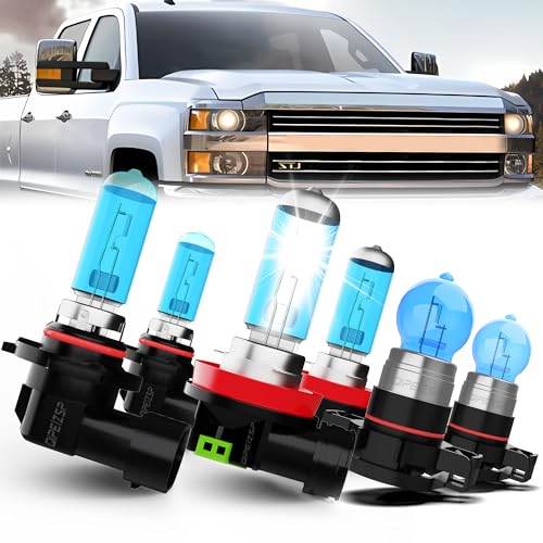 QIPEIZSP compatible with Chevy Chevrolet Silverado 1500 2500 HD 3500 HD (2007-2015) Lights Headlight Bulbs, 9005/HB3/H10 + H11/H8/H9 High/Low Beam Halogen + 5202 Fog Lights, Pack of 6