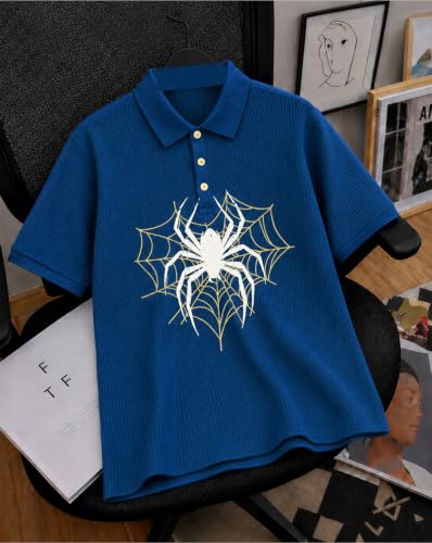 Image of AUSK Men's Spider Graphic Printed Polo T-Shirt | Cotton Blend Textured Half Sleeve Regular Fit Polo Neck Casual Wear Tshirt for Men