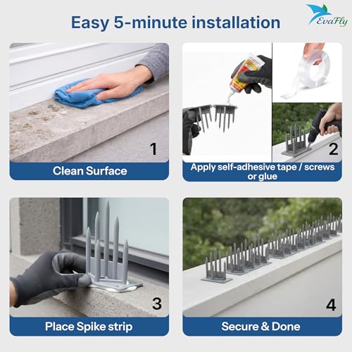 Image of Evafly Birds Spike for Pigeon | Pack 80 Strong Uv Treated Unbreakable Spikes| Uses at AC Cabinate Windows Railing- Grey (Cover 10 Feet)