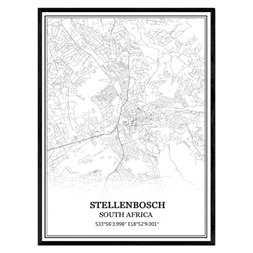 TANOKCRS Stellenbosch South Africa Map Wall Art Canvas Print Poster Artwork Unframed Modern Black and White Map Souvenir Gift Home Decor 9x11 Inches