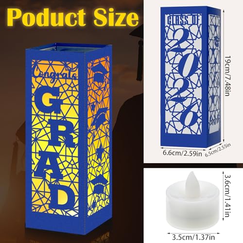 Image of Rossesay 6 Pcs Graduation Table Centerpieces Boxes Class of 2026 Graduation Lanterns for Centerpieces with LED Candles Congrats Grad School College Photo Props for Party Table Decoration (Blue)