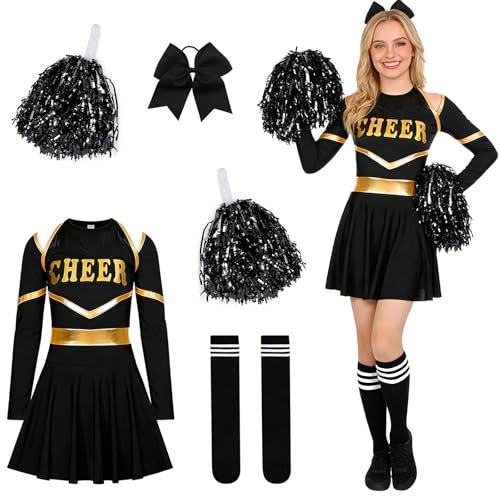 GOUYENG Cheerleader Kostüm Damen Cheerleadering Outfit Fancy Dress Uniform Cheerleading Uniform Cheer Uniforms mit Pompoms Haarband und Strümpfen für Karneval Fasching Mottoparty