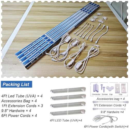 CAIKAG 4PACK Linkable 4Ft Black Light Bar, LED 40W Integrated T8 Bulb Blacklight Fixture, UVA 395NM 400NM for Fluorescent Tapestry Poster Body Paint Glow Party by CAIKAG - Image 6