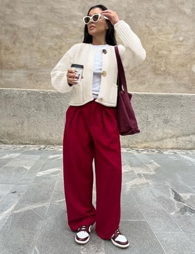 Yimoon Womens Cropped Cardigan Sweaters Gold Button Down Chunky Knit Sweaters Long Sleeve Open Front Fall Crochet Cardigan(Beige-S)3