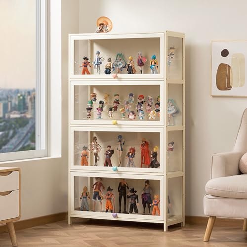Armario de almacenamiento de bambú, vitrina acrílica para coleccionables, vitrina de la colección Curio, diseño de bambú natural, ideal para organizar y mostrar figuras