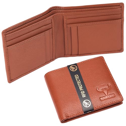 Genuine Leather Wallet for Men | Bi-Fold RFID Blocking Wallet Handcrafted I Multiple Credit/Debit Card Slots……, Tan N, American, MW040BL