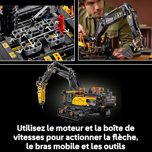 LEGO Technic Pelleteuse Volvo EC500 Hybride - Maquette pour Adulte de Véhicule de Construction Motorisé - Bras Articulé & Chenilles Mobiles - Marteau & Pelle - Cadeau Original 42215