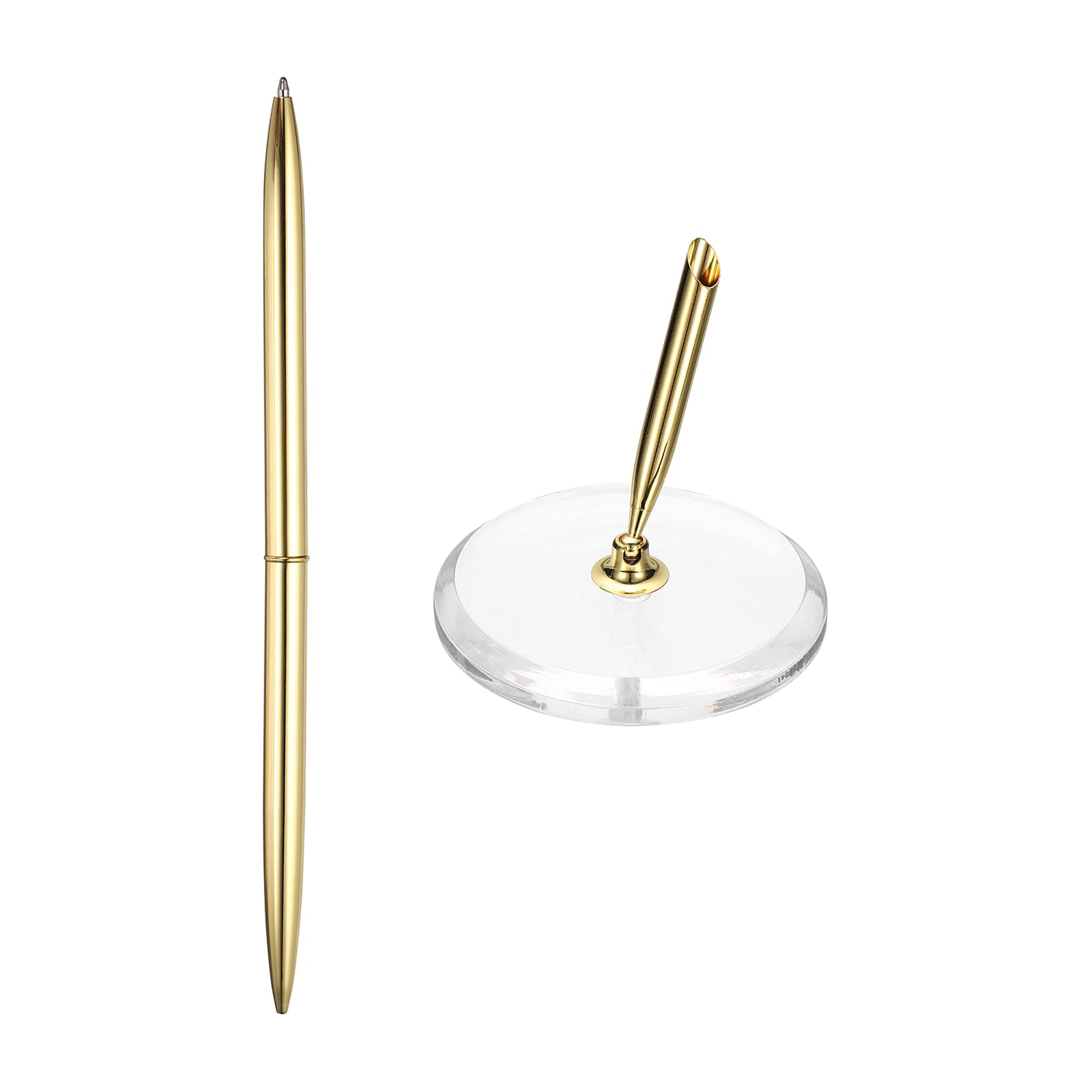 PATIKIL Wedding Pens, Guest Book Pen Set with Acrylic Round Base Stand for Wedding Reception Guest Sign in Ceremony Engagement, Gold