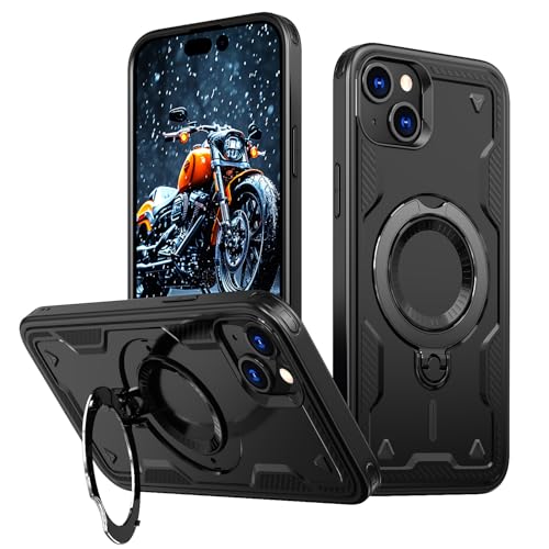 Coque iPhone 15 Plus MagSafe noire avec support en TPU/PC protection militaire