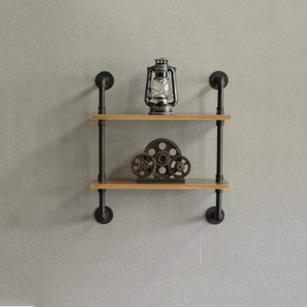 Estantería industrial de madera maciza con 2 niveles 60x20 cm para colgar en pared