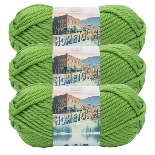 Image of Lion Brand Yarn Hometown Yarn, Super-Bulky Yarn for Knitting, Crocheting, and Crafting, 3 Pack, Sonoma City Green | Super Bulky Acrylic Fiber for Warm Crochet Blankets, Knit Winter Hats, Chunky Cardigans, Soft Scarves, Weaving