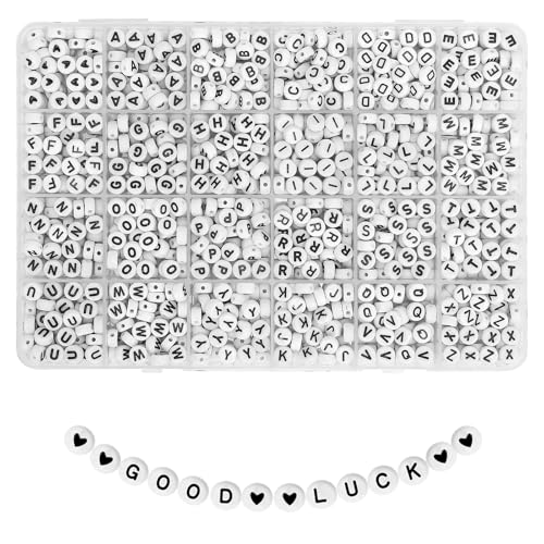 Image of Quefe Alphabet Beads 1200Pcs Letter Beads, Acrylic 4x7mm Round Letter Beads Kits for Bracelets Necklaces DIY Jewelry Making(A-Z)