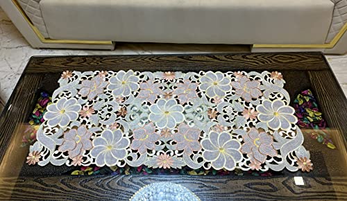 Image of MONKDECOR Tissue Embroidery 022 Centre Table Runner (Size- 16x33 Inches)- Brown