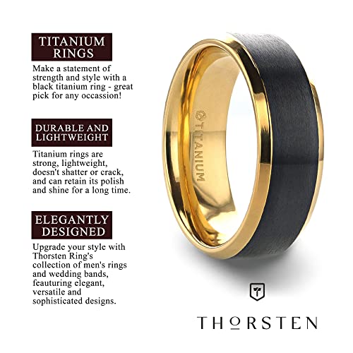 Thorsten Beaumont | Titanium Rings for Men | Lightweight Titanium | Comfort Fit | Gold Plated Titanium Polished Beveled Ring with Brushed Black Center - 8 mm4