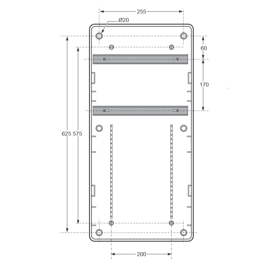 Quadro vuoto, 685x330x150mm, 32 moduli, 4 prese interbloccate, compatibile con prese serie 14 - Rosi 18.3013