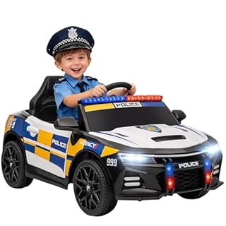 AIYAPLAY Kids Electric Car, 12V Battery Powered Police Ride on Car with Remote Control, Music, Horn, Siren, Flashing Lights, Children Electric Vehicle for 3-5 Years