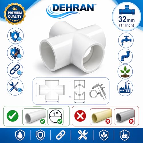 Image of DEHRAN UPVC Cross Tee 1 inch Inch (32mm) 4 Way Pipe Joint for Plumbing and Water Supply Systems