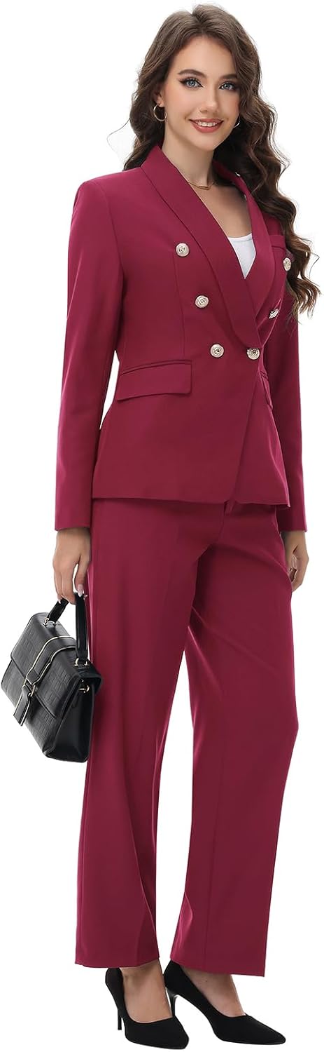Lamgool Womens Suits 2 Piece Set Shawl Lapel Jacket and Pants Business Casual Outfits - Image 2