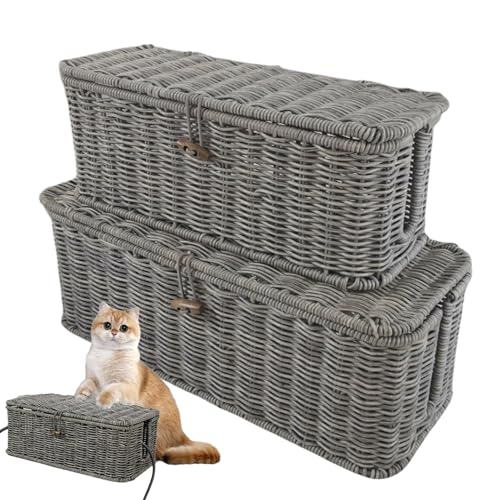 Boîte de rangement de câbles en rotin (lot de 2) organisateur tressé main