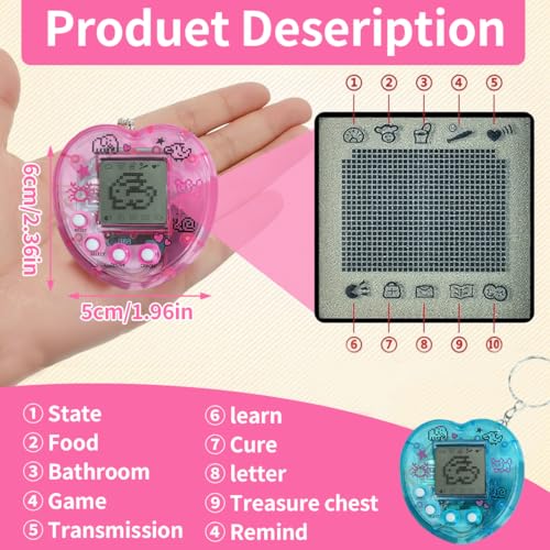 Tomedeks Elektronische Haustier Spielmaschine,2 Stück Tragbar Handheld Virtuelle Haustiere Spielzeug mit Schlüsselbund,Handheld Spielkonsole,Tier Spielekonsole für Erwachsene und Kinder(B)