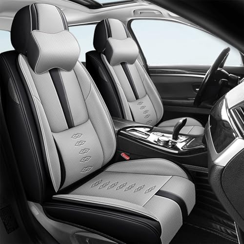 Image of Car Seat Covers for Neon,for Dodge Neon 2000-2005,Leather Front Seat Covers,Airbag-Compatible Car Seat Protectors,Waterproof Seat Cover for Cars(Black+Gray,2PCS /with Pillows)