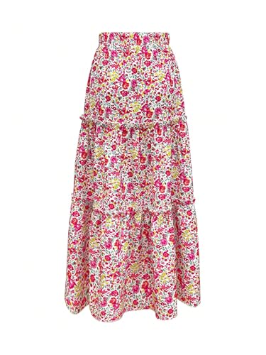 Milumia Women's Boho Maxi Skirt A-Line Flowy Ruffle Tiered Elastic High Waist Beach Long Skirts2