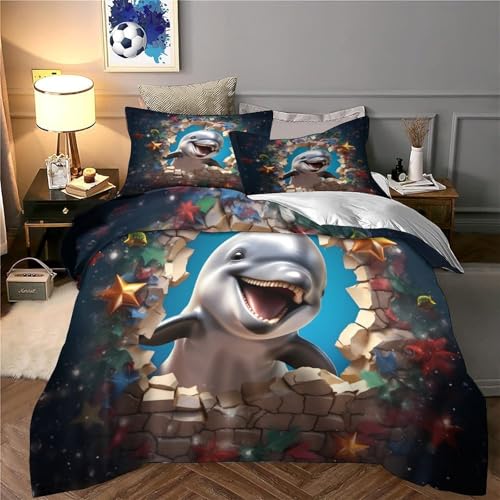 Housse de couette dauphin 3D microfibre hypoallergique 140x200