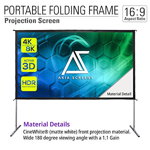 Image of Akia 120 Inch Projector Screen with Stand and Carry Bag for Indoor & Outdoor Use - Portable Backyard Movie Display for 4K Ultra HD Viewing, Foldable Cinema Frame with Adjustable Support - AK-OS120H1.