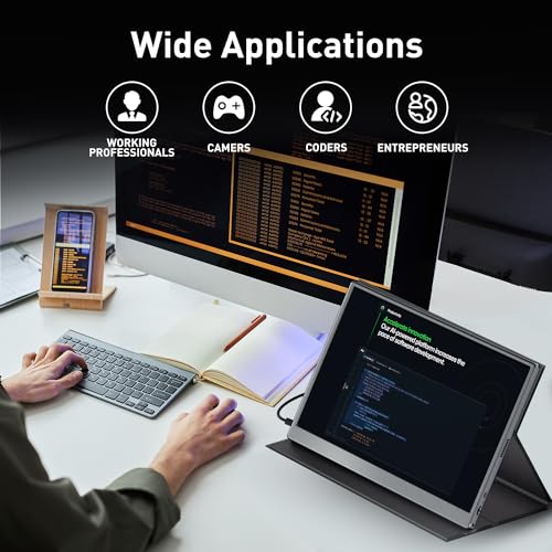 Image of cocopar Portable Monitor 15.6 Inch 1080P FHD 60Hz 60% sRGB Travel Monitor with Speaker HDMI USB-C Second Screen for Laptop MacBook Surface PC Xbox PS4 /5, VESA Mountable, with Full Cover Stand